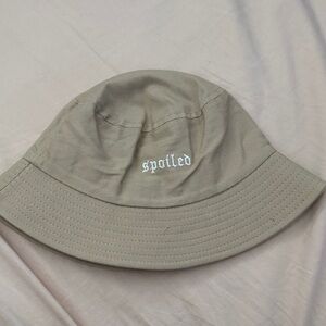 Tan Bucket Hat with Embroidered Text